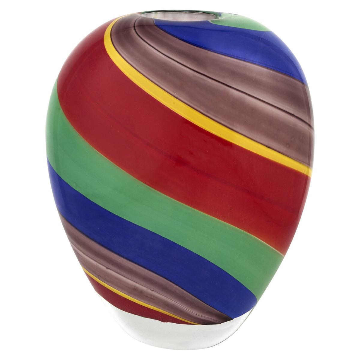 9" Red Blue and Green Striped Round Glass Table Vase W2B