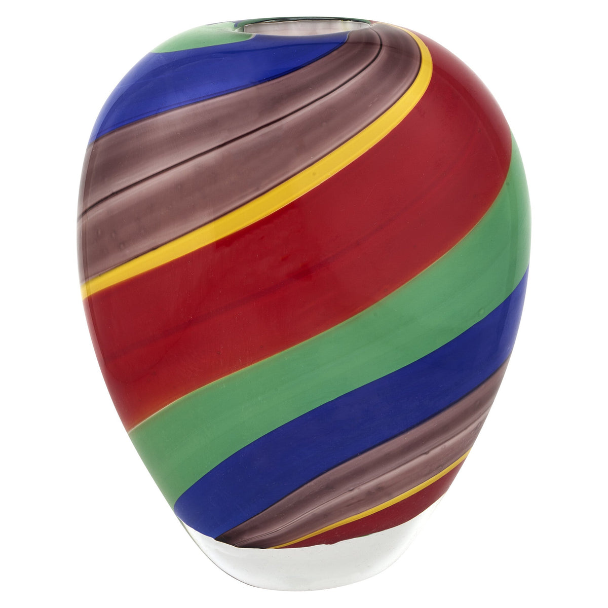9" Red Blue and Green Striped Round Glass Table Vase W2B