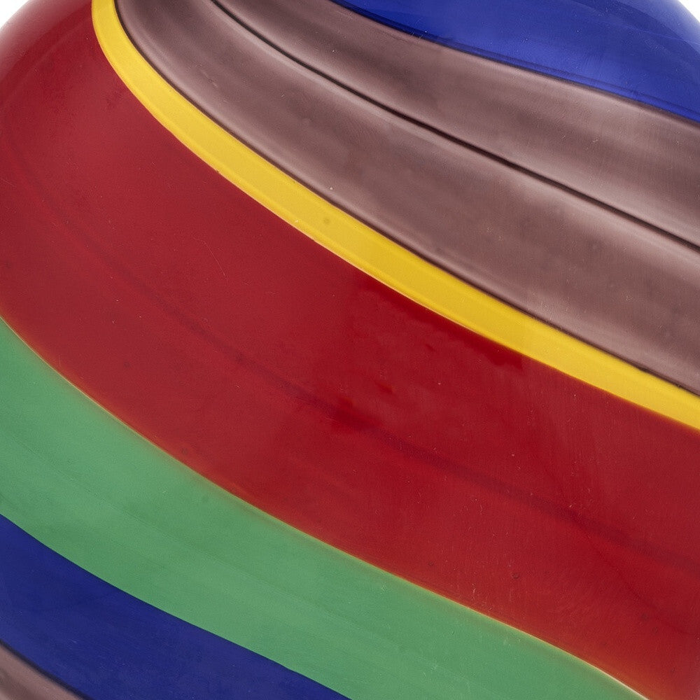 9" Red Blue and Green Striped Round Glass Table Vase W2B