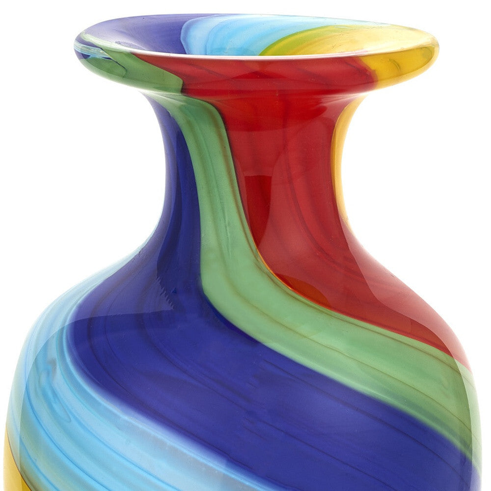 10" Rainbow Murano Glass Abstract Round Table Vase W2B