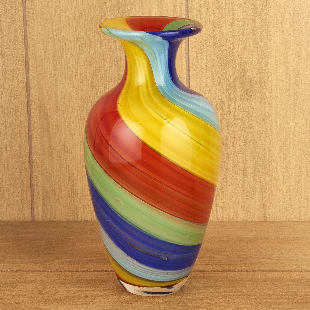 10" Rainbow Murano Glass Abstract Round Table Vase W2B