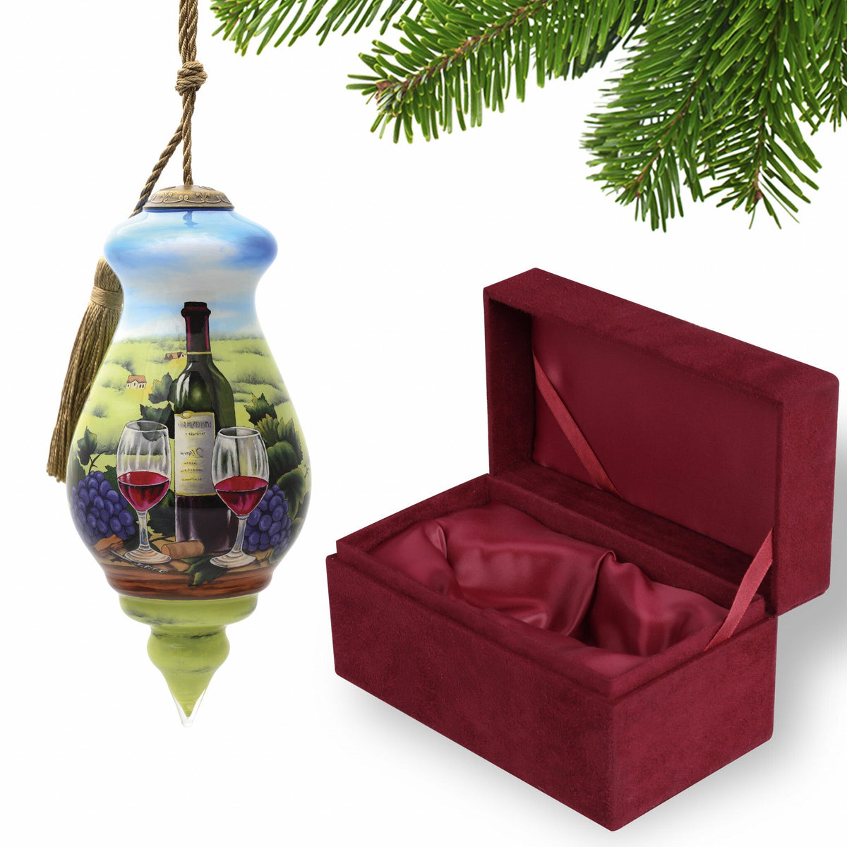 A day at the Vineyard Hand Painted Mouth Blown Glass Ornament W2B