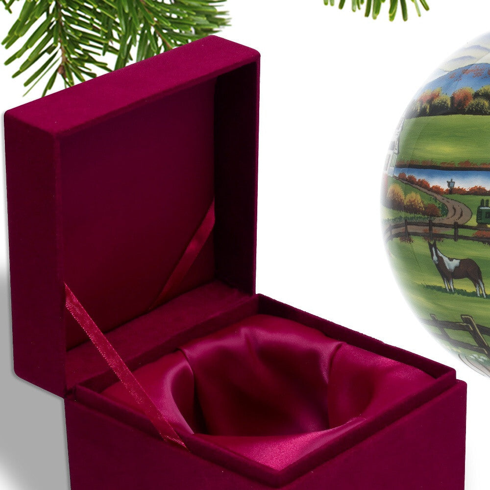 Farm in the Fall Scenery Hand Painted Mouth Blown Glass Ornament W2B