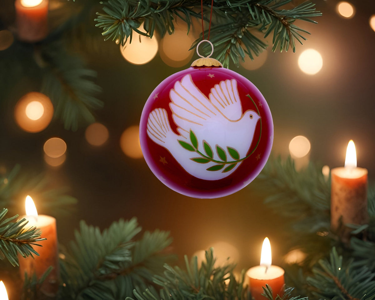 Peace on Earth Dove Hand Painted Mouth Blown Glass Ornament W2B