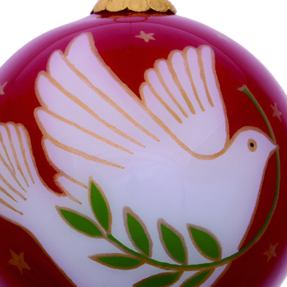 Peace on Earth Dove Hand Painted Mouth Blown Glass Ornament W2B