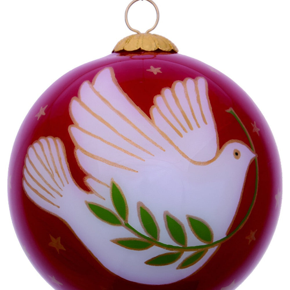 Peace on Earth Dove Hand Painted Mouth Blown Glass Ornament W2B