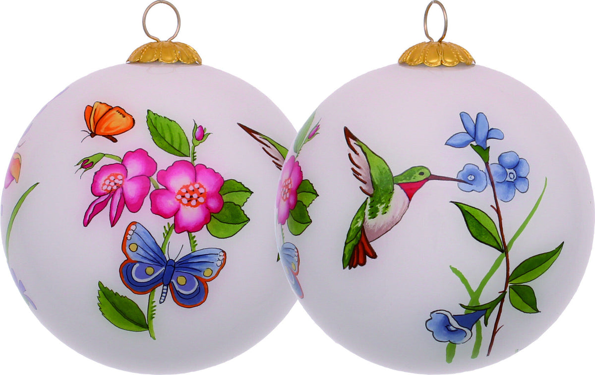 Decorative Florals Hand Painted Mouth Blown Glass Ornament W2B