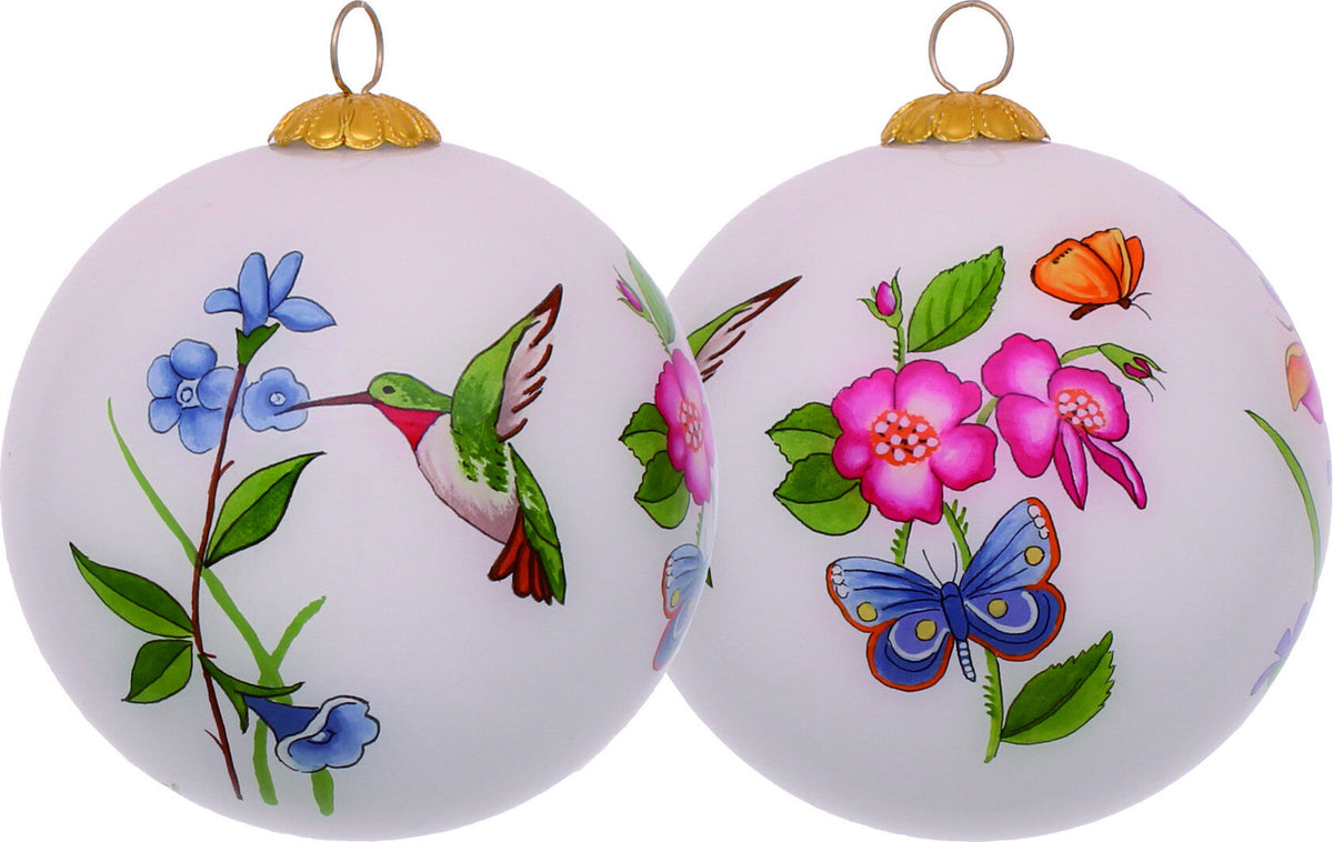 Decorative Florals Hand Painted Mouth Blown Glass Ornament W2B