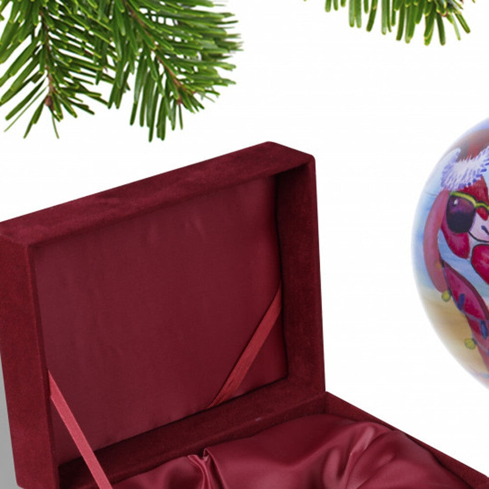 Pink Christmas Flamingos Hand Painted Mouth Blown Glass Ornament W2B