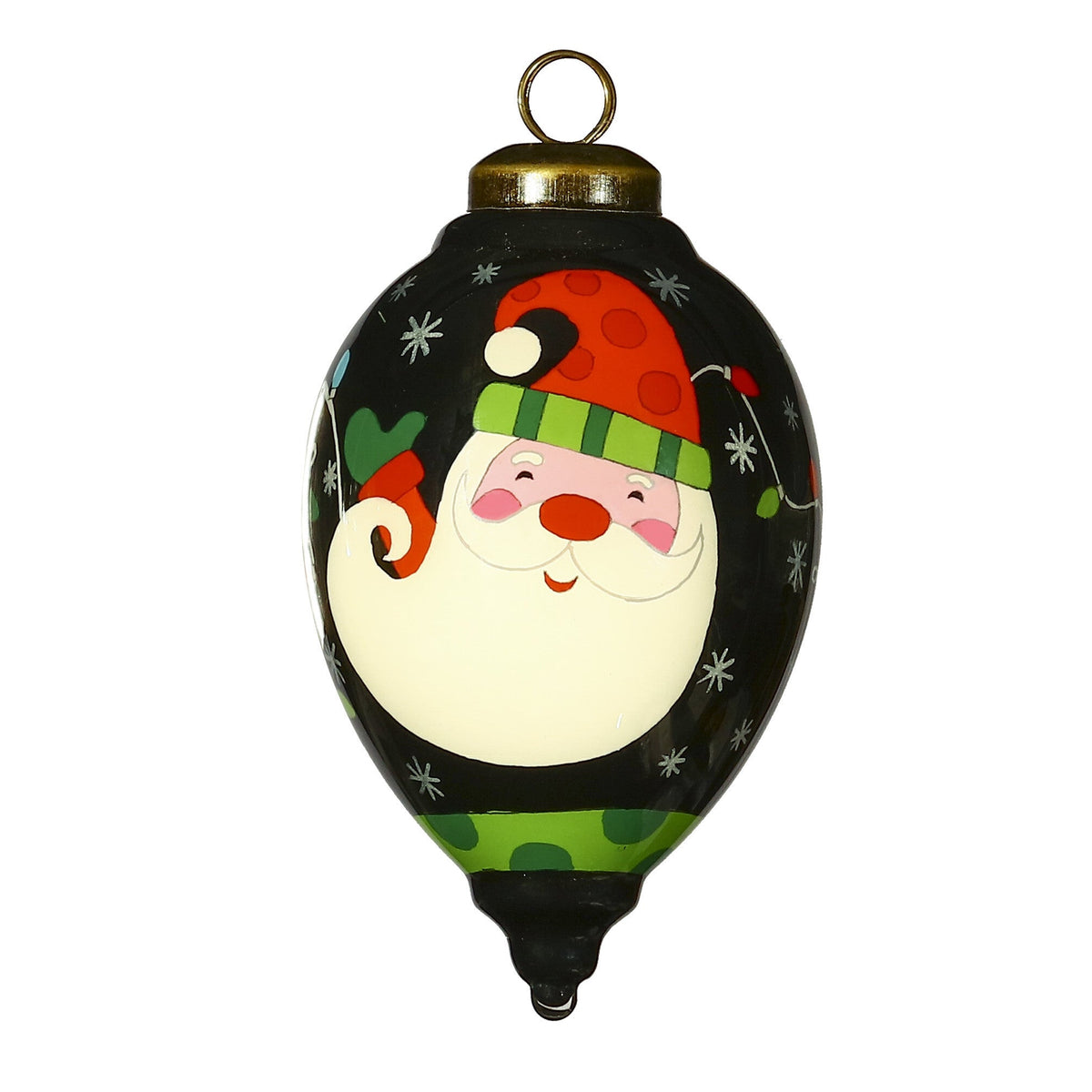 Santa in Holiday Lights Hand Painted Mouth Blown Glass Ornament W2B