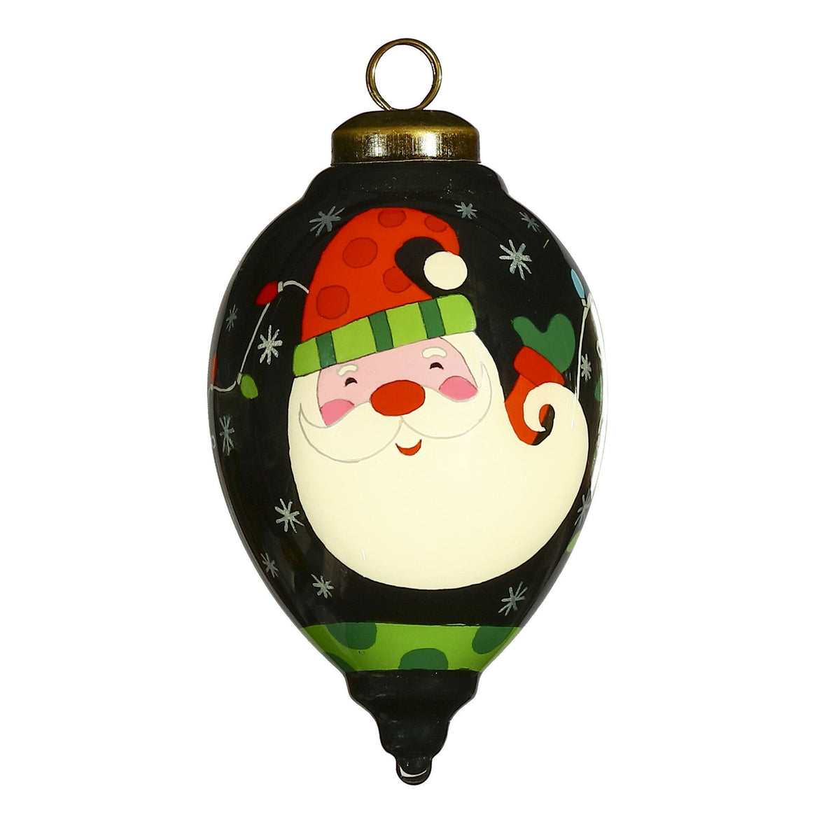 Santa in Holiday Lights Hand Painted Mouth Blown Glass Ornament W2B