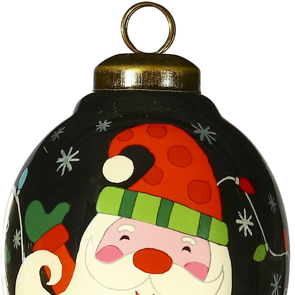 Santa in Holiday Lights Hand Painted Mouth Blown Glass Ornament W2B