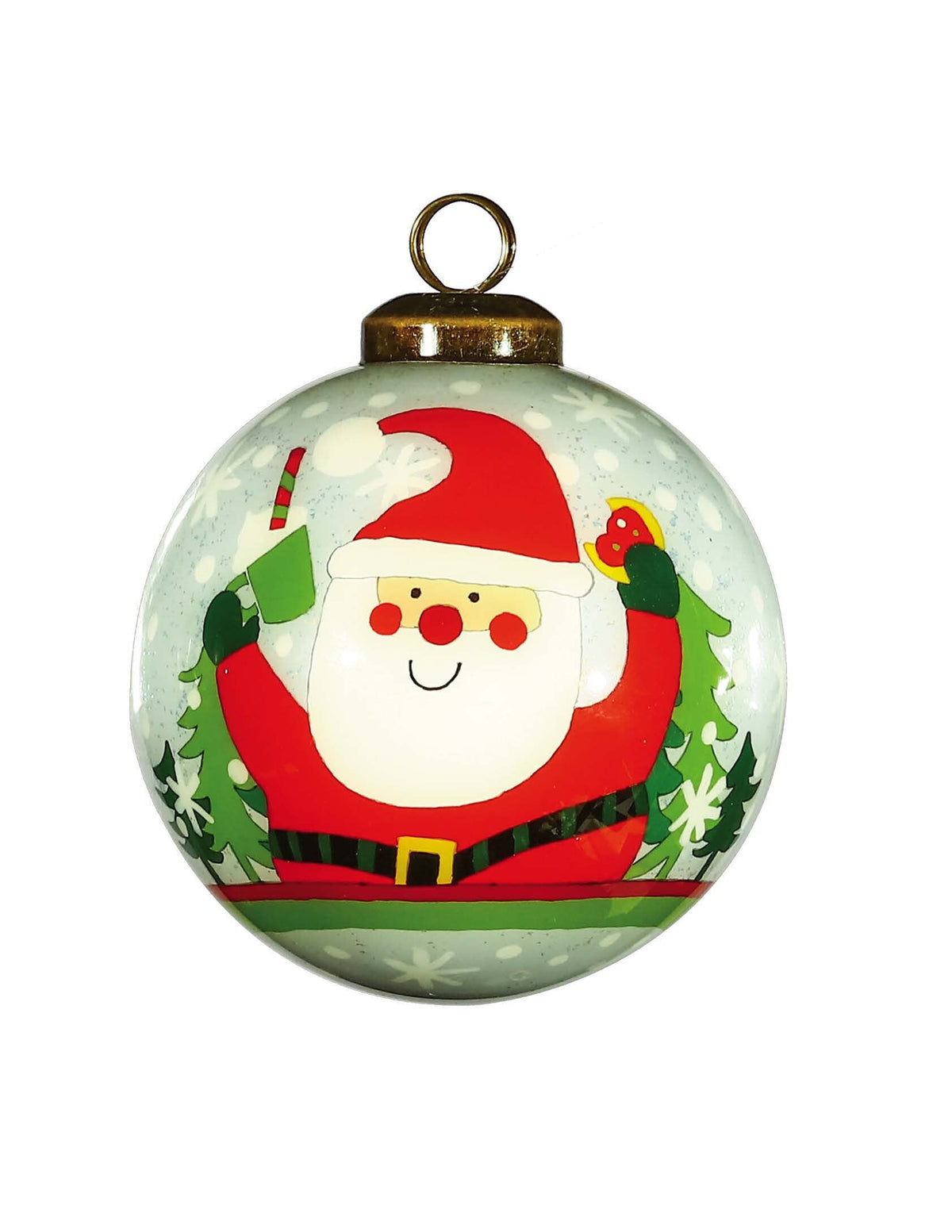 Festive Glitter Santa Hand Painted Mouth Blown Glass Ornament W2B