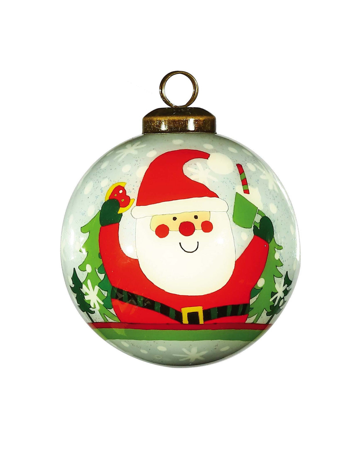 Festive Glitter Santa Hand Painted Mouth Blown Glass Ornament W2B