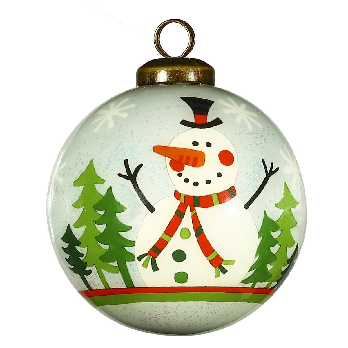 Festive Glitter Snowman Hand Painted Mouth Blown Glass Ornament W2B