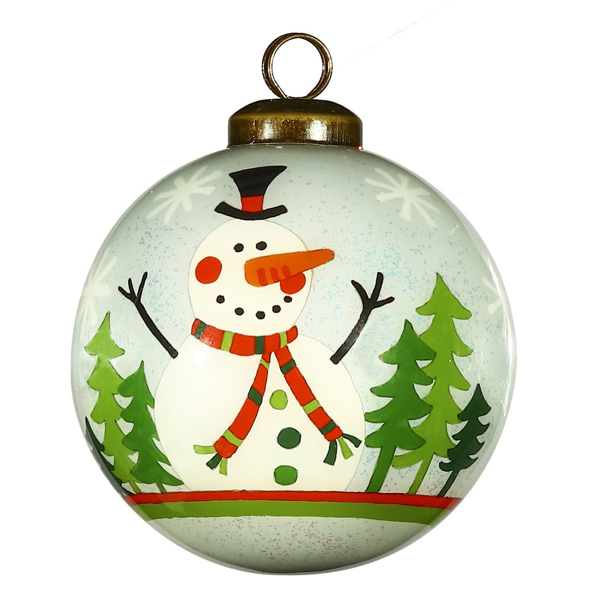 Festive Glitter Snowman Hand Painted Mouth Blown Glass Ornament W2B