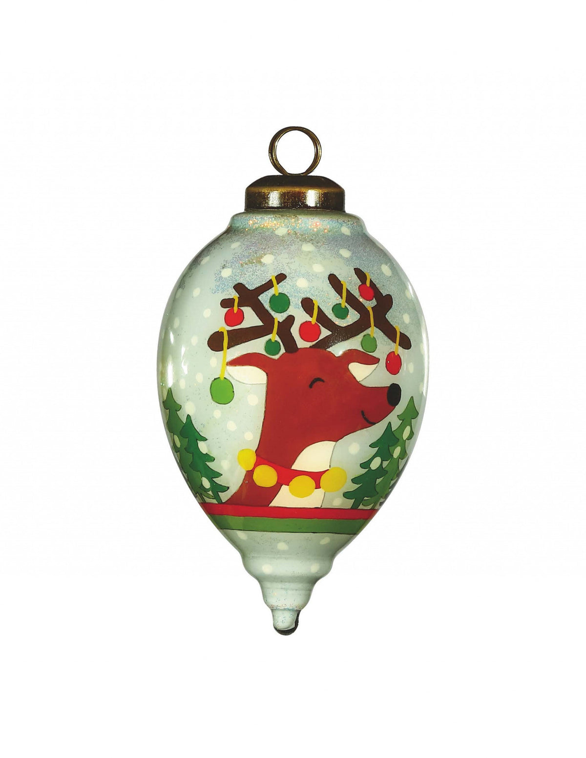 Festive Glitter Reindeer with Lights Hand Painted Mouth Blown Glass Ornament W2B