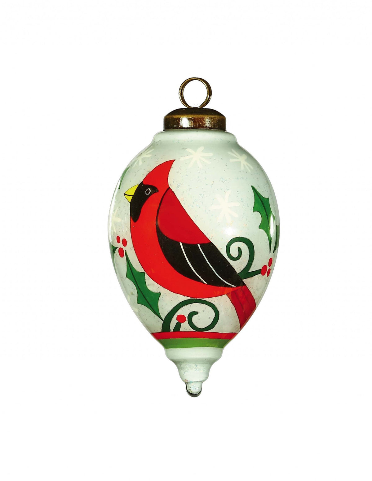 Festive Glitter Red Cardinal Hand Painted Mouth Blown Glass Ornament W2B