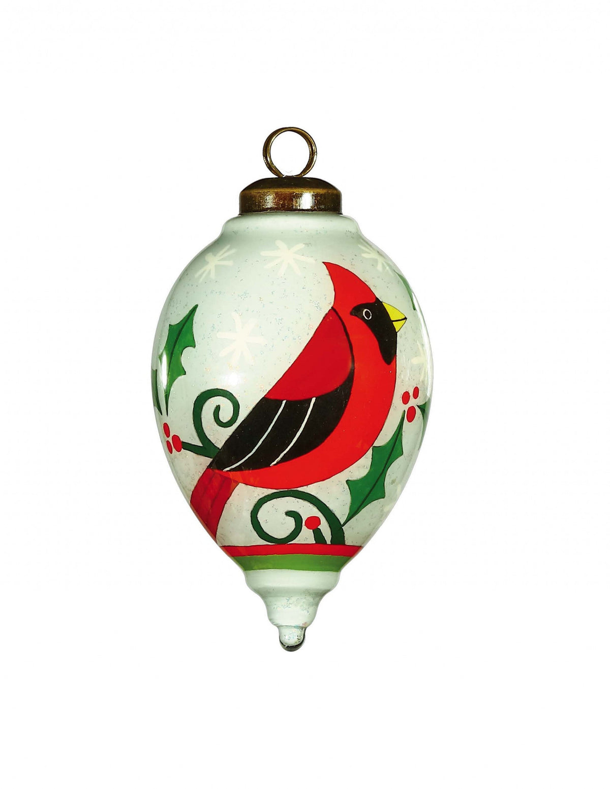 Festive Glitter Red Cardinal Hand Painted Mouth Blown Glass Ornament W2B