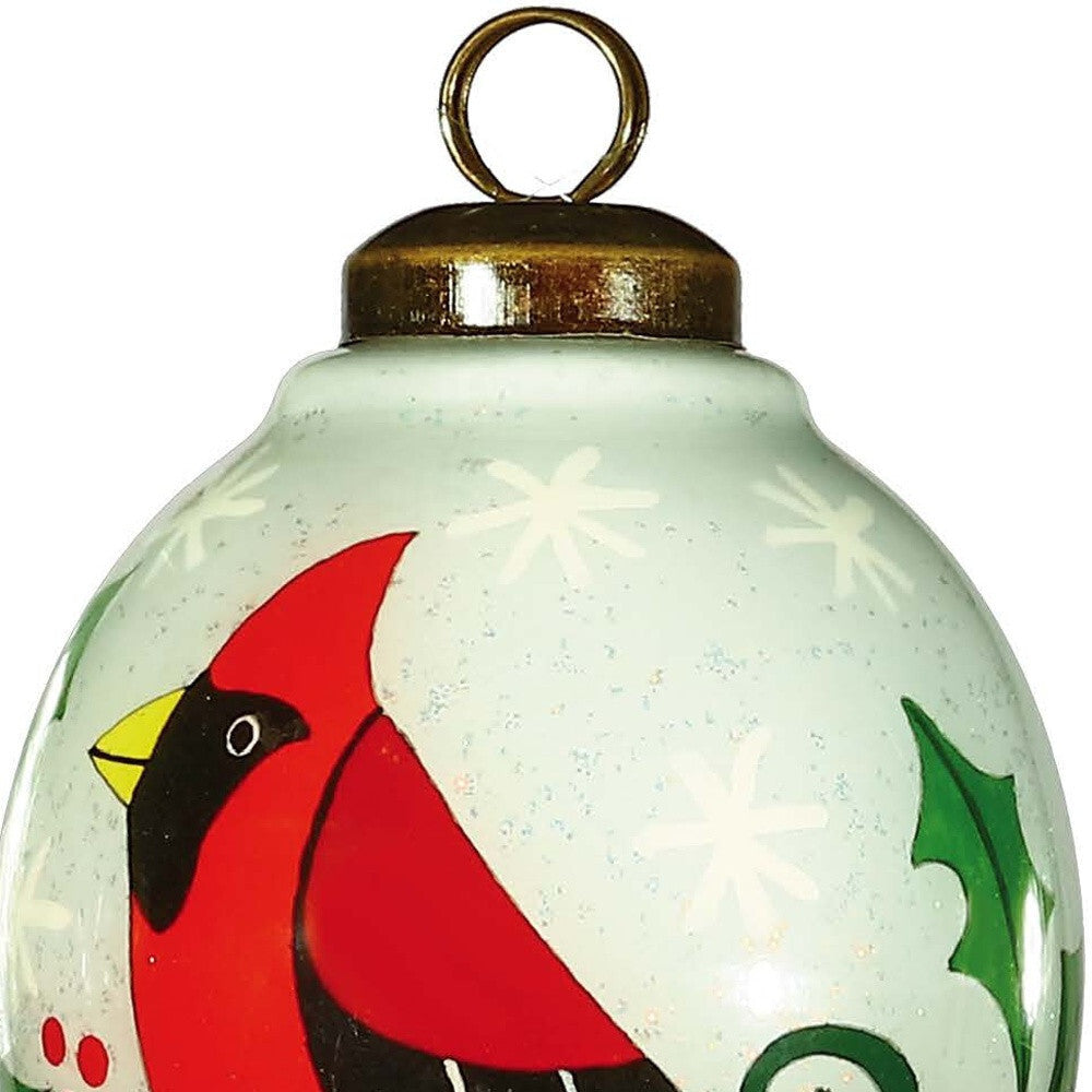 Festive Glitter Red Cardinal Hand Painted Mouth Blown Glass Ornament W2B