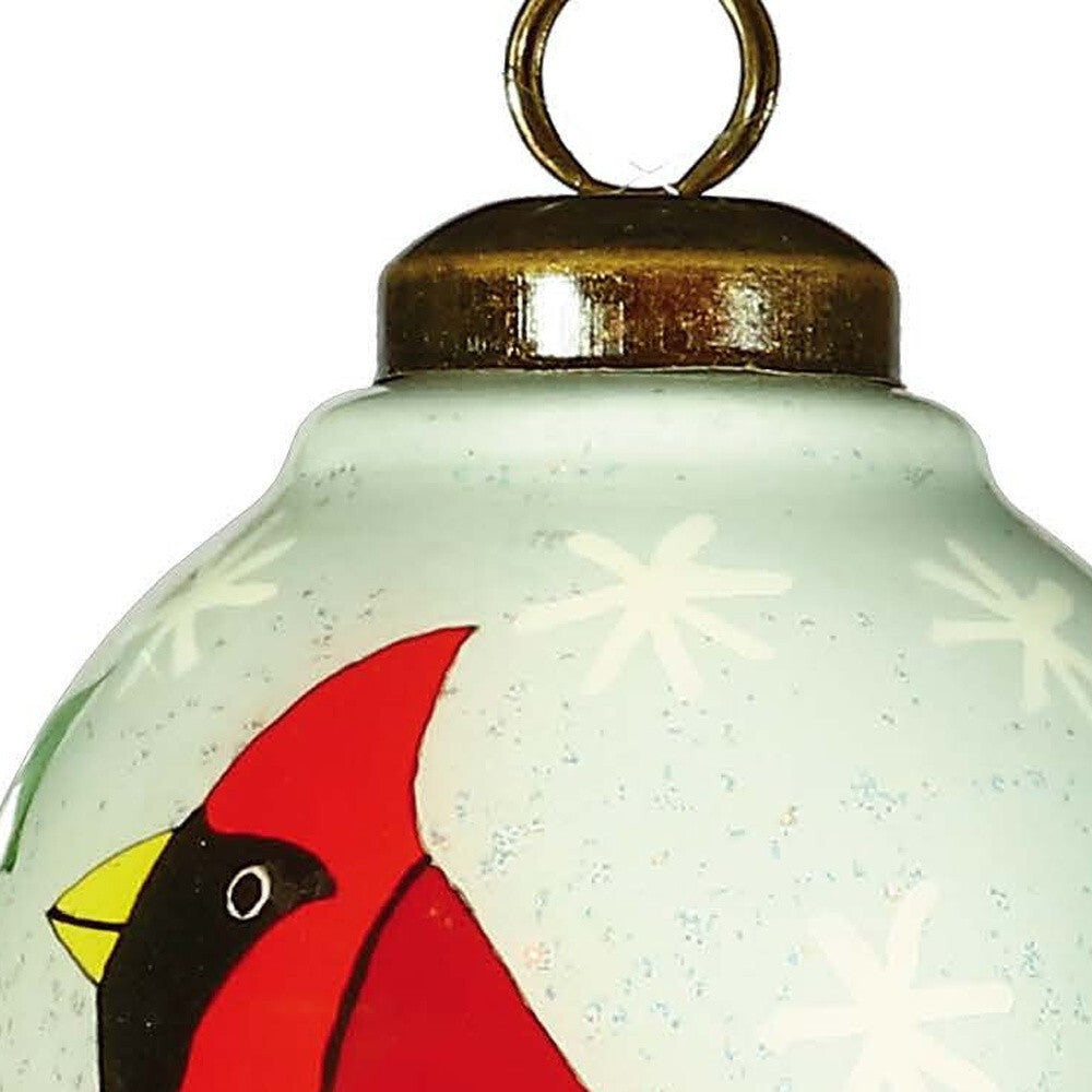 Festive Glitter Red Cardinal Hand Painted Mouth Blown Glass Ornament W2B