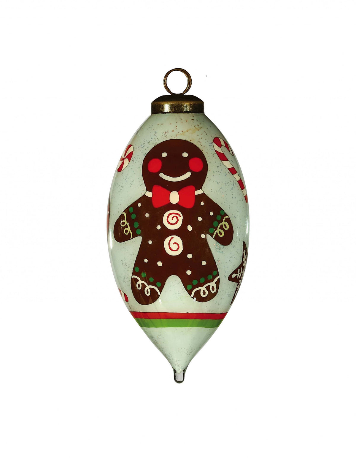 Festive Glitter Gingerbread Man Hand Painted Mouth Blown Glass Ornament W2B