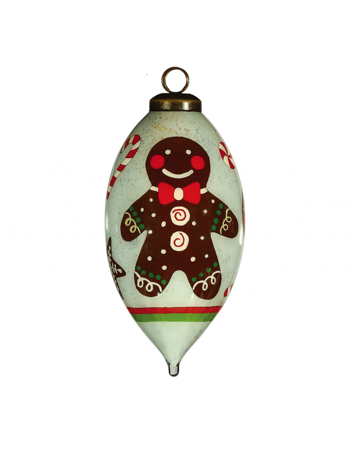 Festive Glitter Gingerbread Man Hand Painted Mouth Blown Glass Ornament W2B