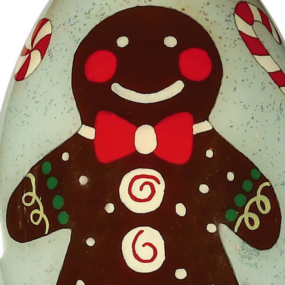 Festive Glitter Gingerbread Man Hand Painted Mouth Blown Glass Ornament W2B