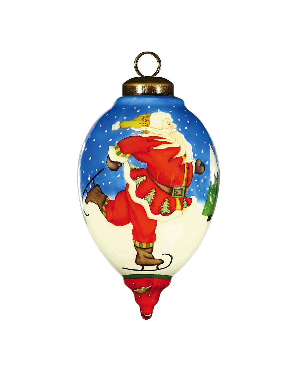 Ice Skating Santa Hand Painted Mouth Blown Glass Ornament W2B