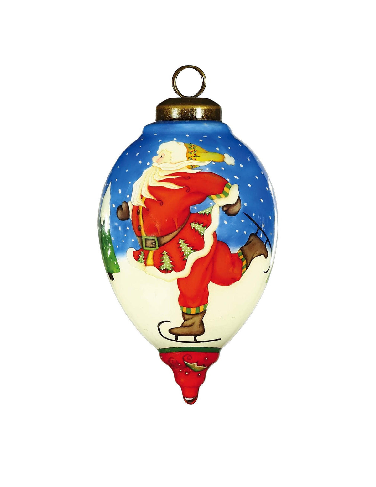Ice Skating Santa Hand Painted Mouth Blown Glass Ornament W2B