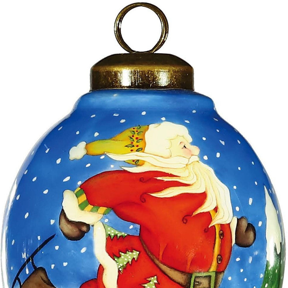 Ice Skating Santa Hand Painted Mouth Blown Glass Ornament W2B