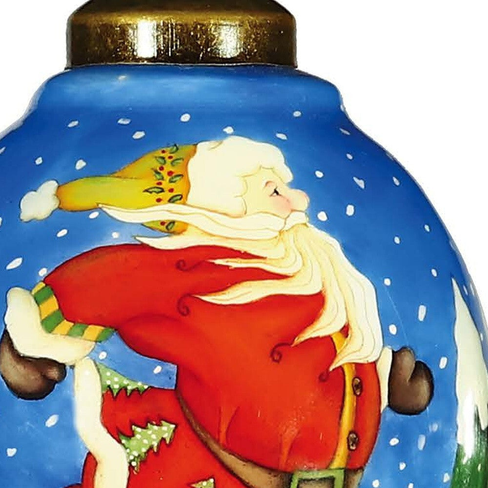 Ice Skating Santa Hand Painted Mouth Blown Glass Ornament W2B
