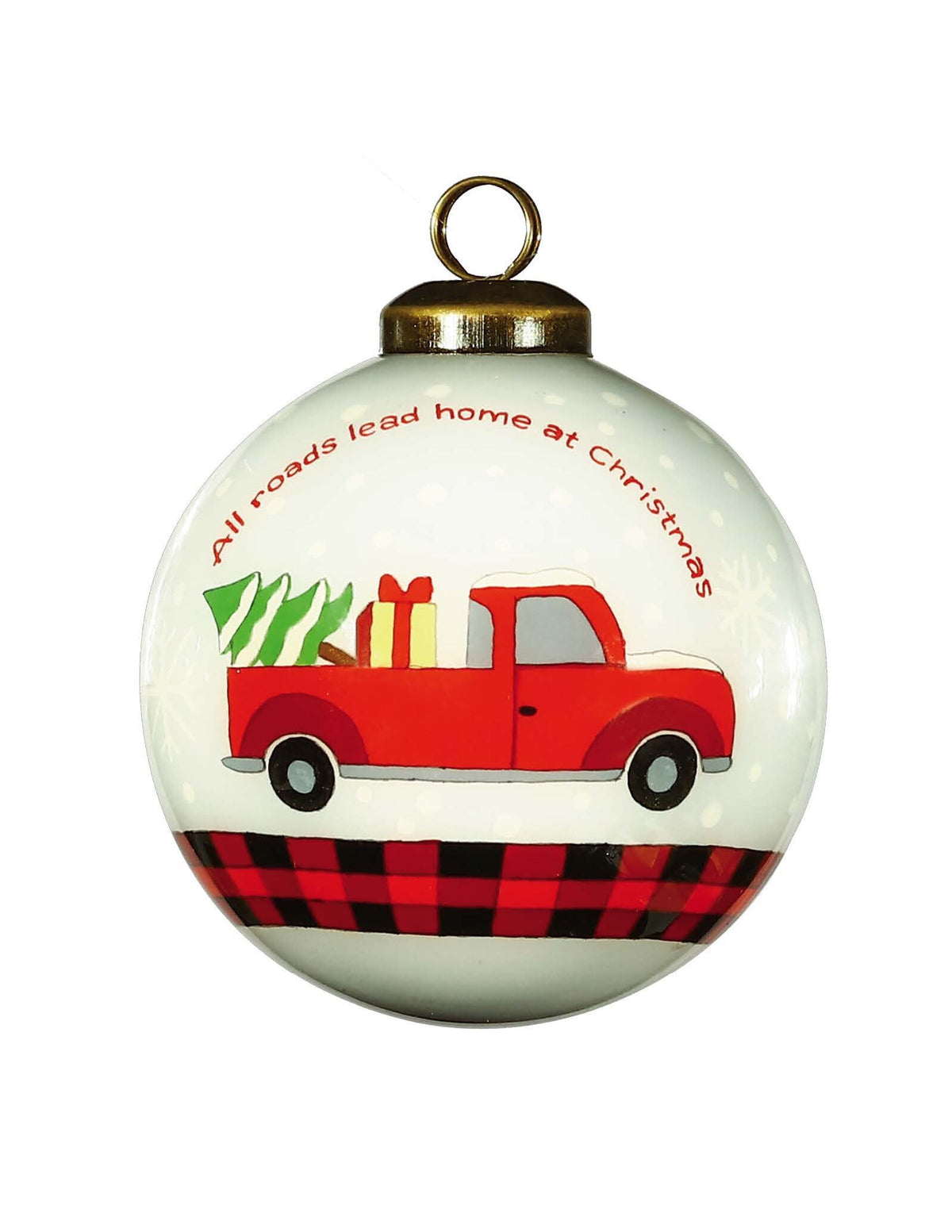 Red Pickup Truck with Presents Hand Painted Mouth Blown Glass Ornament W2B