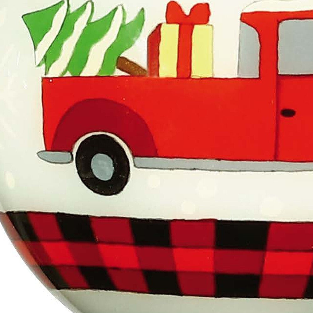 Red Pickup Truck with Presents Hand Painted Mouth Blown Glass Ornament W2B
