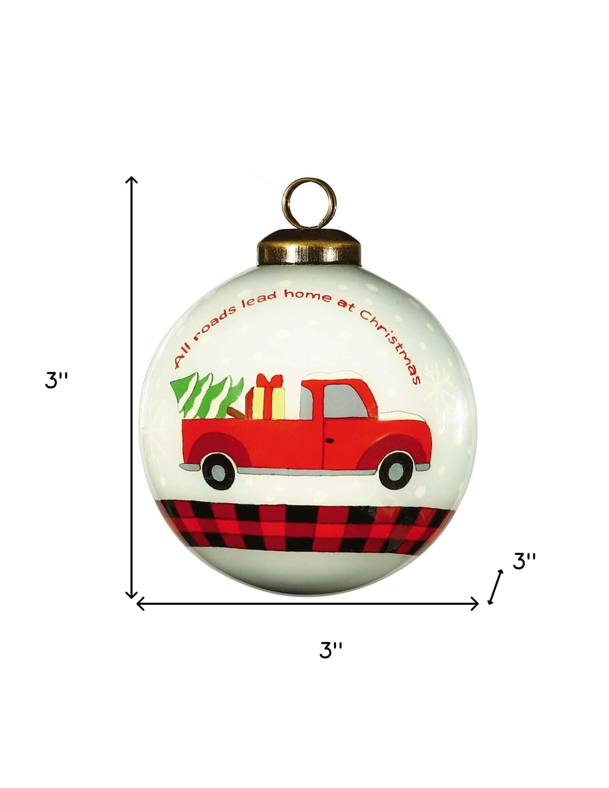 Red Pickup Truck with Presents Hand Painted Mouth Blown Glass Ornament W2B