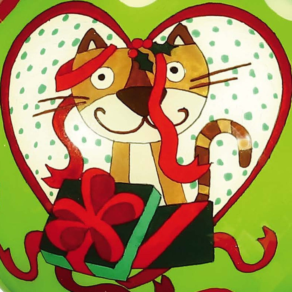 Charming Cat in a Heart Hand Painted Mouth Blown Glass Ornament W2B