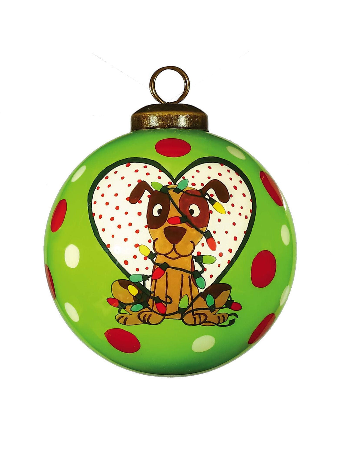 Charming Dog in a Heart Hand Painted Mouth Blown Glass Ornament W2B