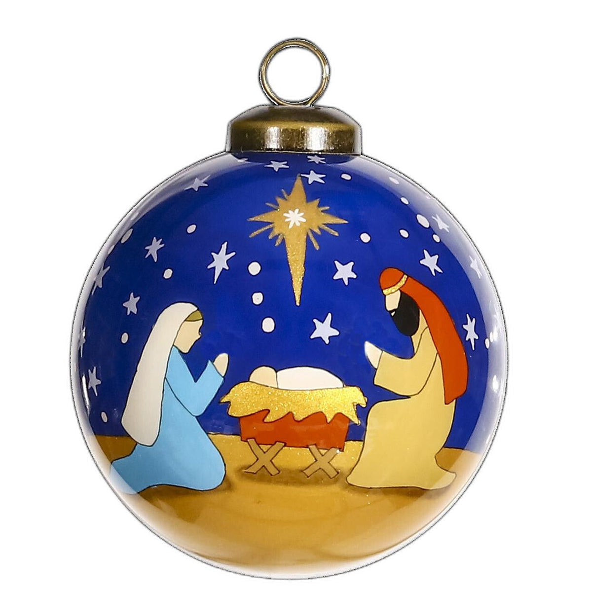 Silent Night Hand Painted Mouth Blown Glass Ornament W2B