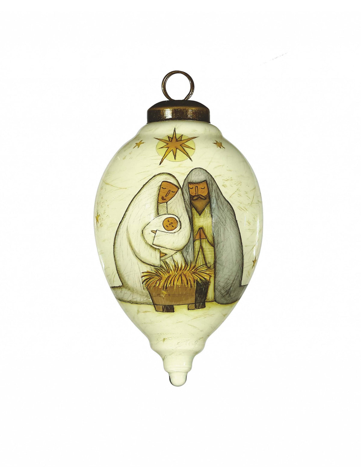 Nativity Holy Family Hand Painted Mouth Blown Glass Ornament W2B