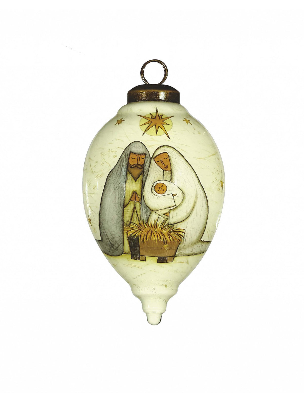 Nativity Holy Family Hand Painted Mouth Blown Glass Ornament W2B
