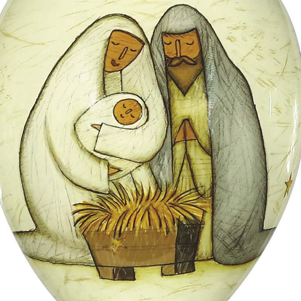 Nativity Holy Family Hand Painted Mouth Blown Glass Ornament W2B