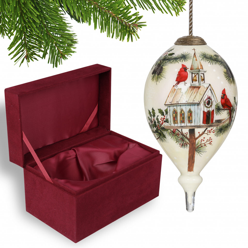 Home of the Red Cardinals Hand Painted Mouth Blown Glass Ornament W2B