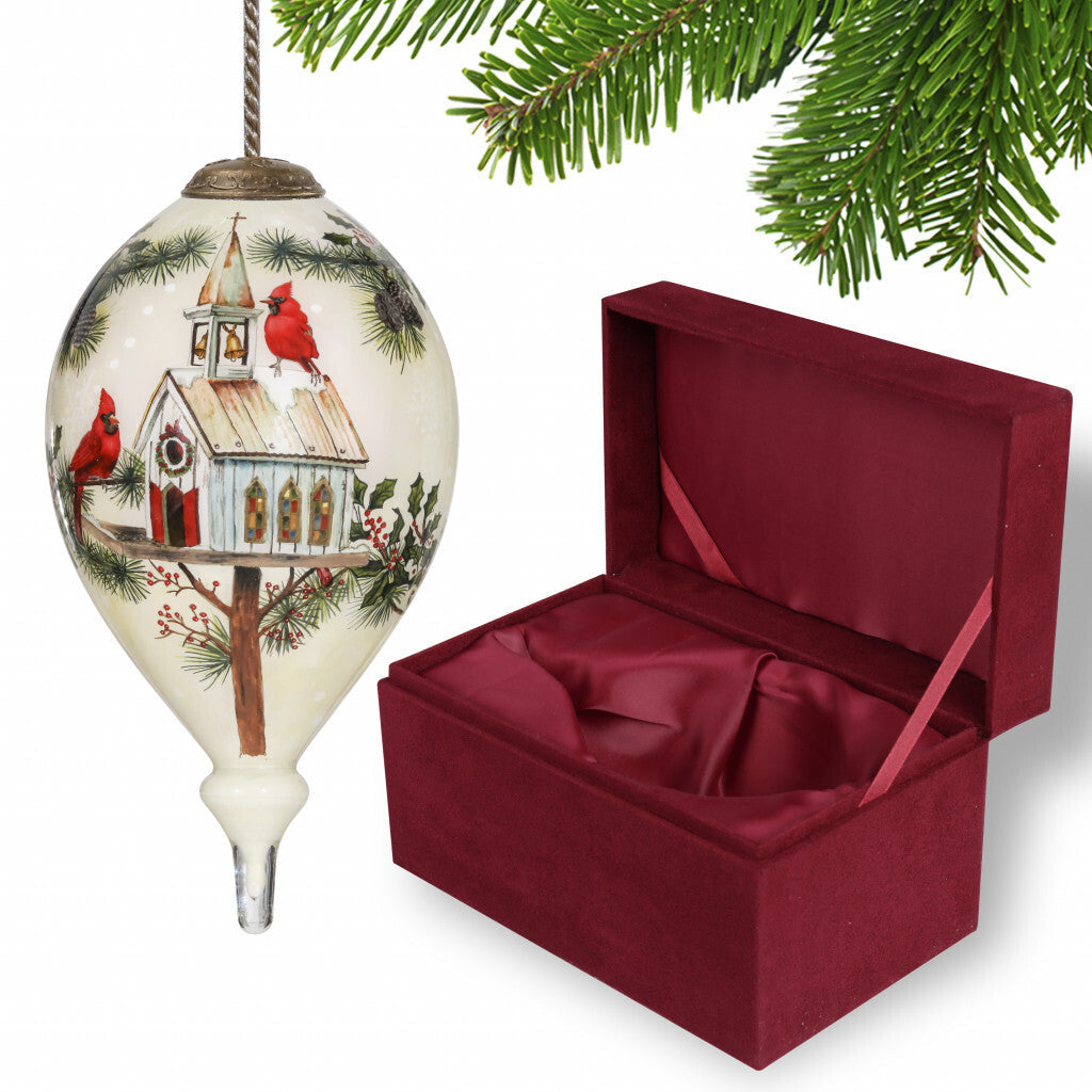 Home of the Red Cardinals Hand Painted Mouth Blown Glass Ornament W2B