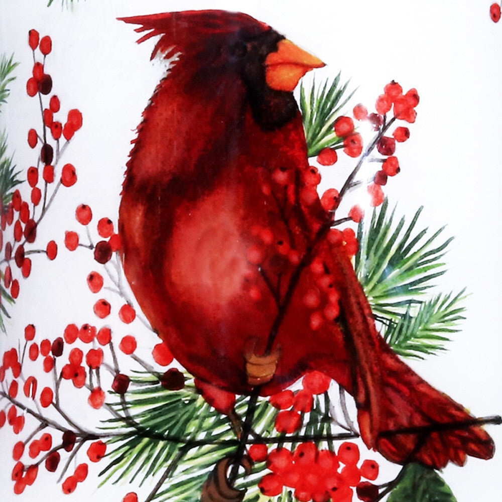 Cardinal Perched on Winter Berries Hand Painted Mouth Blown Glass Ornament W2B