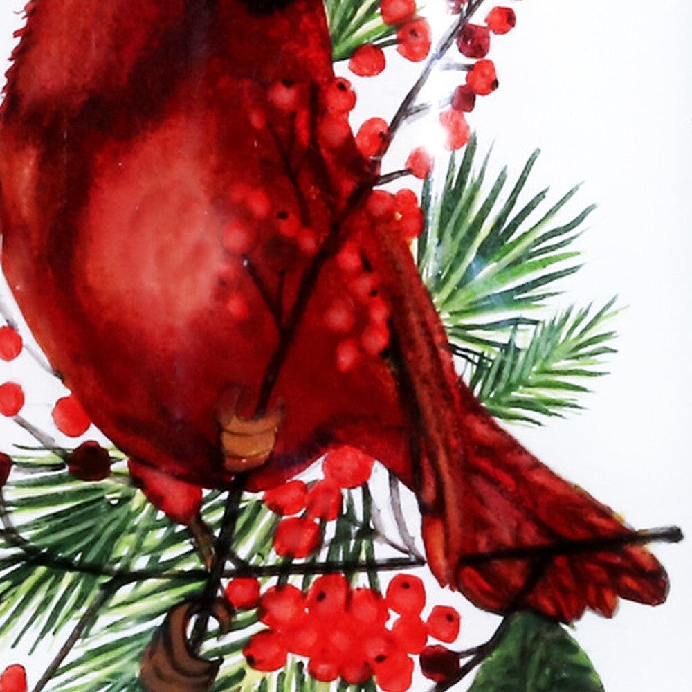 Cardinal Perched on Winter Berries Hand Painted Mouth Blown Glass Ornament W2B