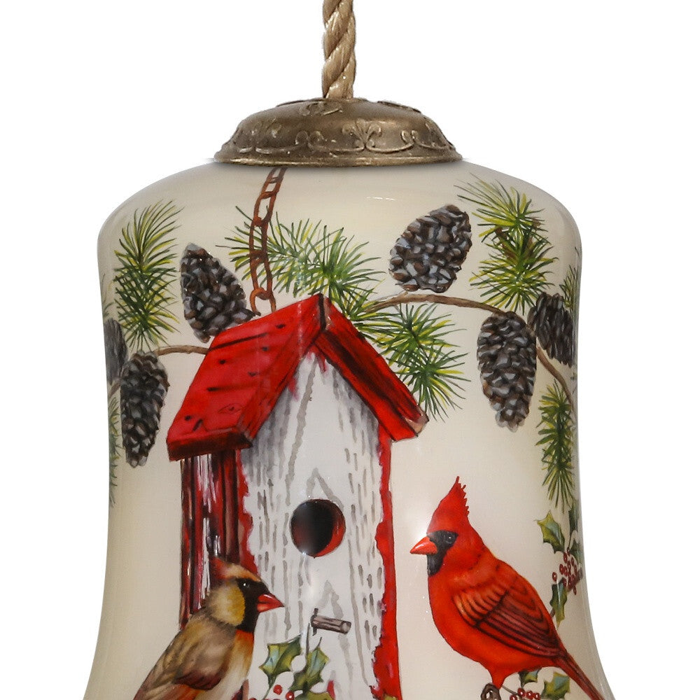 Cardinal Home Sweet Home Hand Painted Mouth Blown Glass Ornament W2B