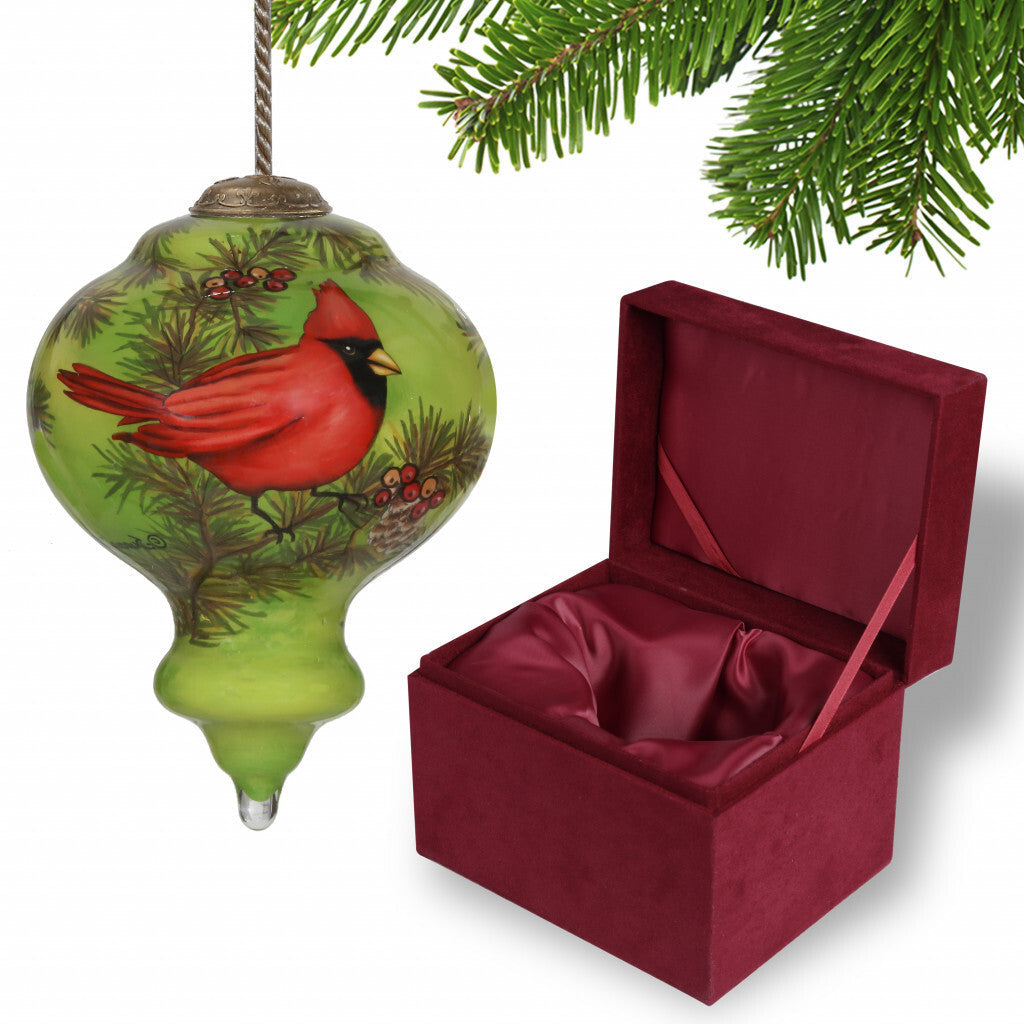 Red Majestic Cardinal Hand Painted Mouth Blown Glass Ornament W2B