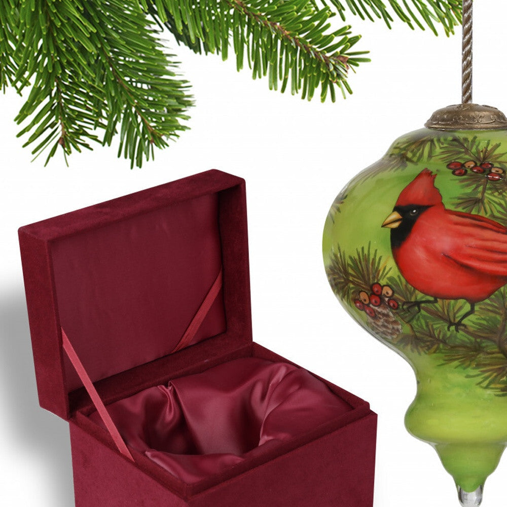 Red Majestic Cardinal Hand Painted Mouth Blown Glass Ornament W2B