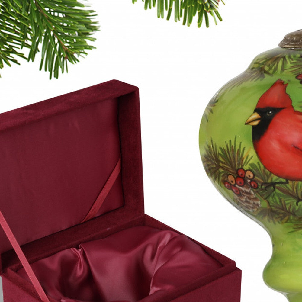 Red Majestic Cardinal Hand Painted Mouth Blown Glass Ornament W2B