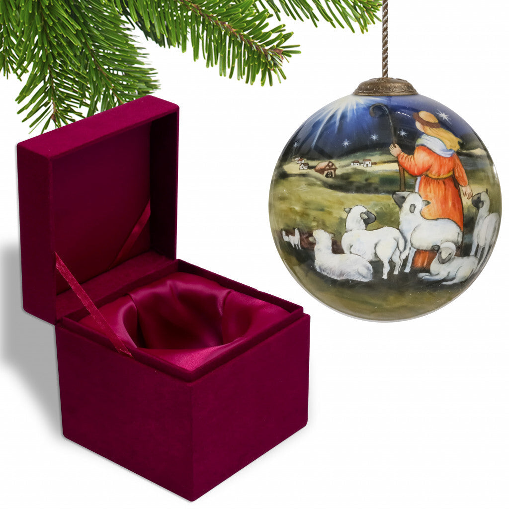 Shepherd Gazing Into the Star of Bethlehem Hand Painted Mouth Blown Glass Ornament W2B